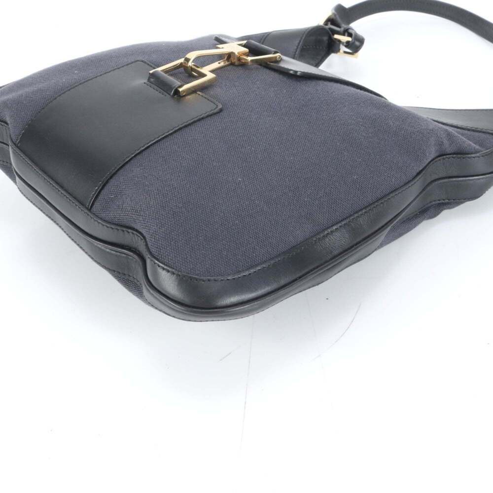 Gucci 001 4129 Leather Canvas Shoulder Bag Tote Handbag Black Women's - Picture 5 of 9